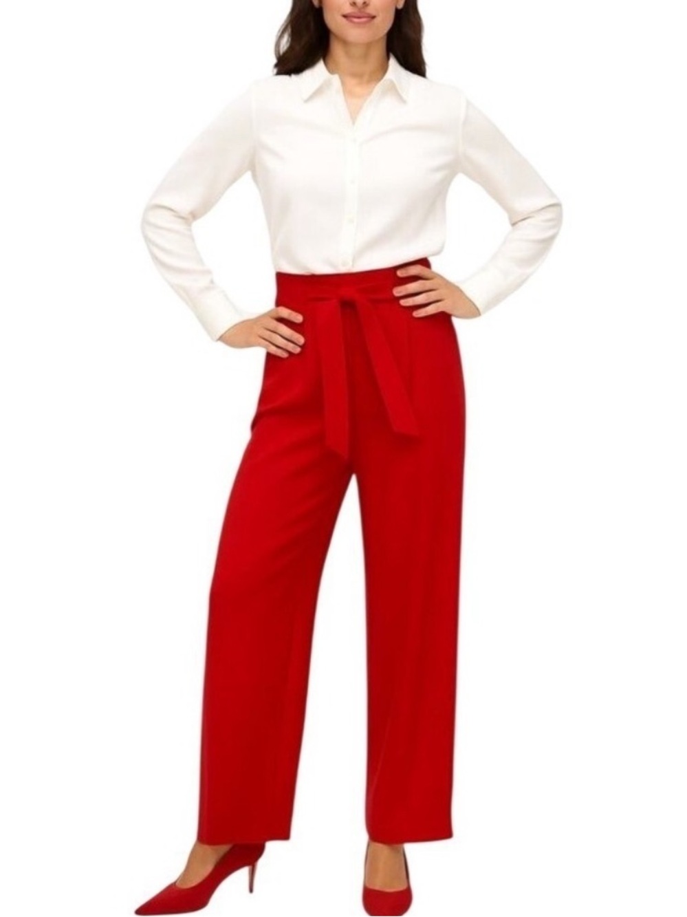 Boden Melina Tie Waist Trousers Womens 10P Red